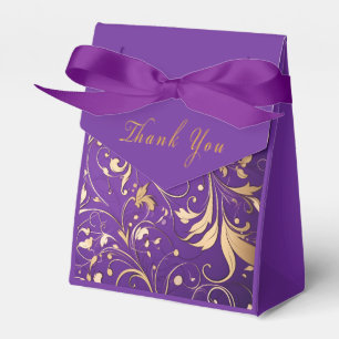 Luxurious Royal Purple and Gold Damask Patterned Favour Box