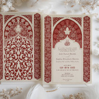 Luxurious Ruby Cream Lace Islamic Wedding