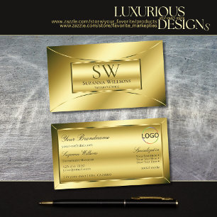 Luxurious Shimmery Gold with Monogram and Logo Business Card