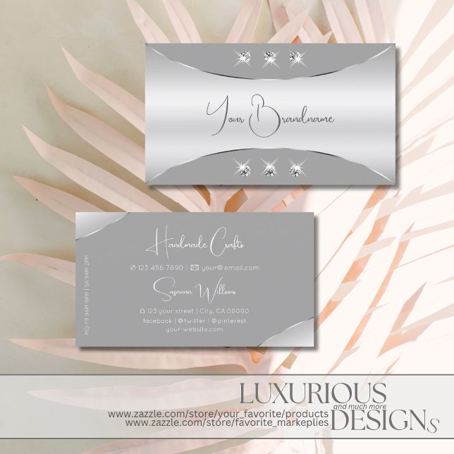 Luxurious Silver and Grey with Sparkling Diamonds Business Card (Creator Uploaded)