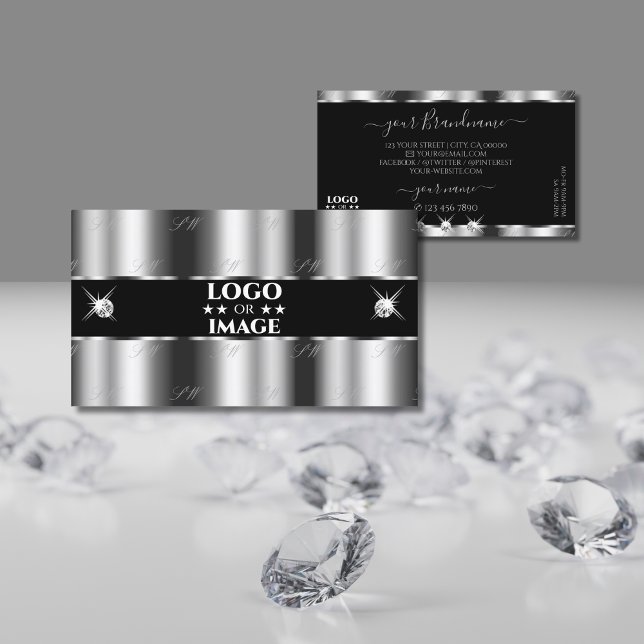 Luxurious Silver Black Sparkling Jewels with Logo Business Card (Creator Uploaded)