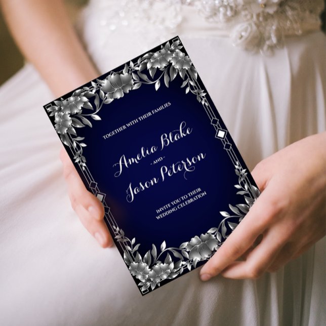 Luxurious Silver Carving Foliage Wedding Invitation (Creator Uploaded)