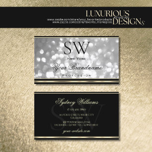 Luxurious Silver Glitter Monogram Black Golden Business Card