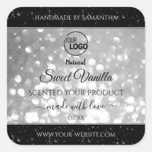 Luxurious Silver Glitter Stars Logo Product Labels