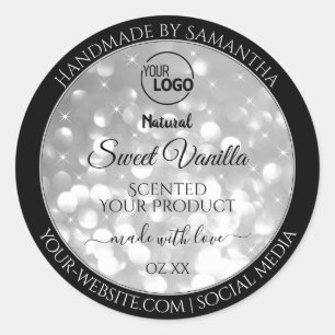 Luxurious Silver Glitter Stars Logo Product Labels