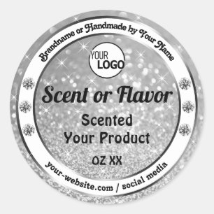 Luxurious Silver Glitter Stars Product Labels Logo