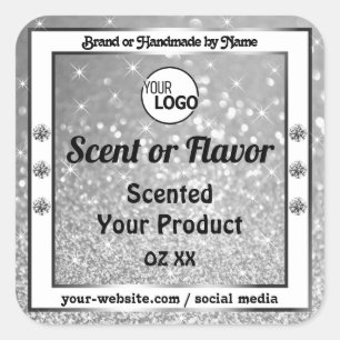 Luxurious Silver Glitter Stars Product Labels Logo