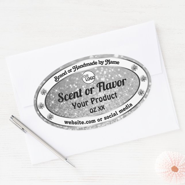 Luxurious Silver Glitter Stars Product Labels Logo (Envelope)