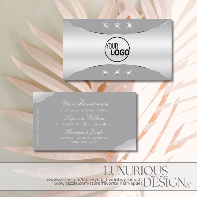 Luxurious Silver Grey Sparkling Diamonds and Logo Business Card (Creator Uploaded)
