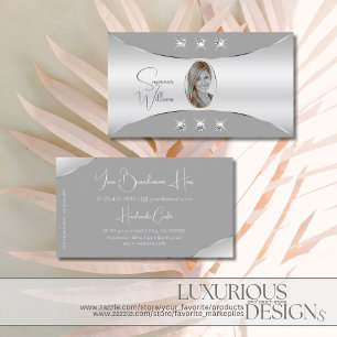 Luxurious Silver Grey with Diamonds and Photo Luxe Business Card