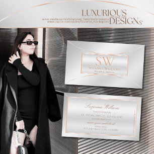 Luxurious Silver Rose Gold Ornate with Monogram Business Card