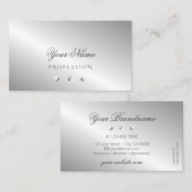 Luxurious Silver Sparkle Diamonds Professional Business Card (Front/Back)