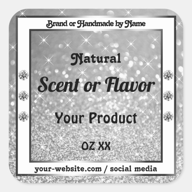 Luxurious Silver Sparkling Glitter Product Labels (Front)
