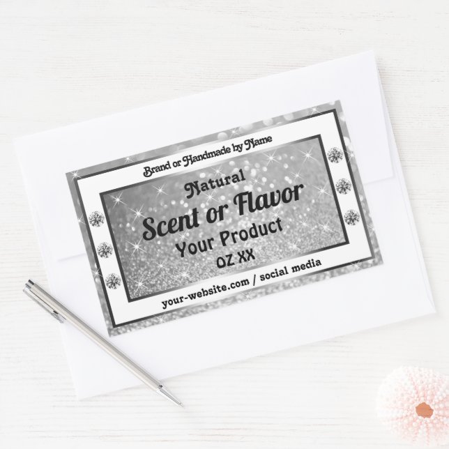 Luxurious Silver Sparkling Glitter Product Labels (Envelope)