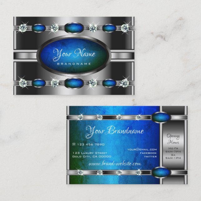 Luxurious Silver Teal Blue Gradiet Marble Pattern Business Card (Front/Back)