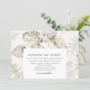 Luxurious Silver Tropical Foliage Wedding Invitation