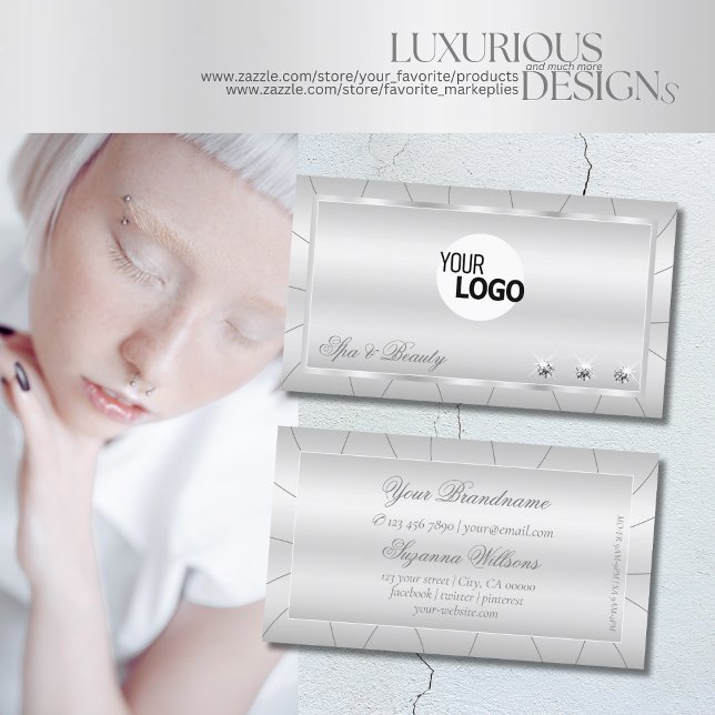 Luxurious Silver with Ornate Diamonds and Logo Business Card (Creator Uploaded)