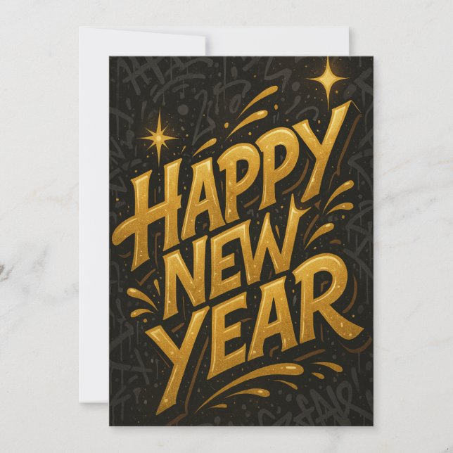 Luxurious Street Art New Year – A Bold Vertical Ce Invitation (Front)
