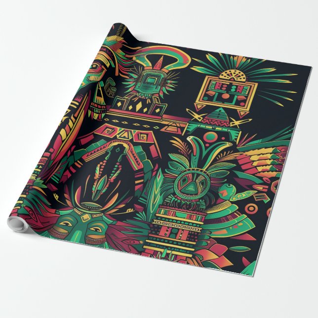 Luxurious Teal "Ancestral Paradigm" Festive Wrap S Wrapping Paper (Unrolled)