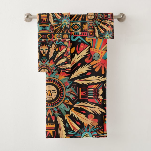 Luxurious Teal "Aztec Dream" Plush Bath Towel Set (Insitu)