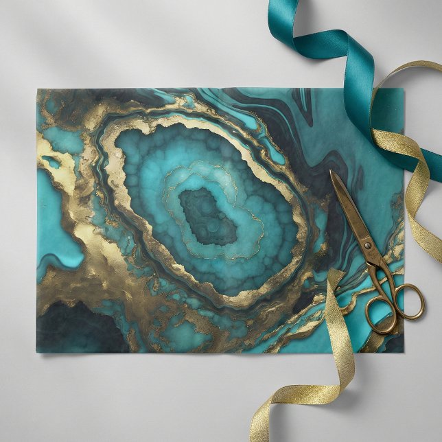 Luxurious Teal Blue Agate Geode Gold Marble Tissue Paper (Creator Uploaded)