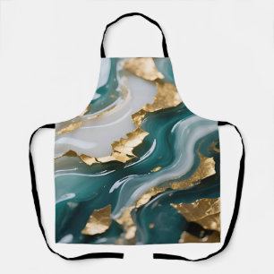 Luxurious Teal Gold Leaf Fluid Marble Apron