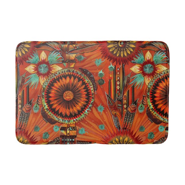 Luxurious Teal "Intricate Echoes" Plush Medium Bat Bath Mat (Front)
