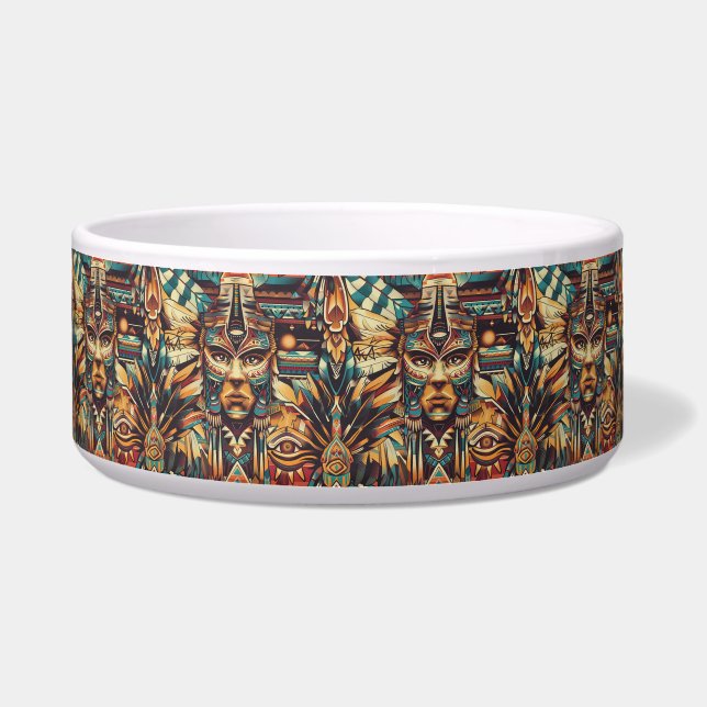 Luxurious Teal "Mesoamerican Motif" Pet Dining Bow (Front)
