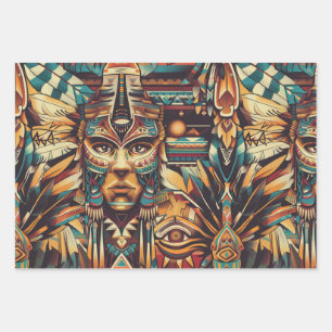 Luxurious Teal "Mesoamerican Motif" Wrapping Sheet