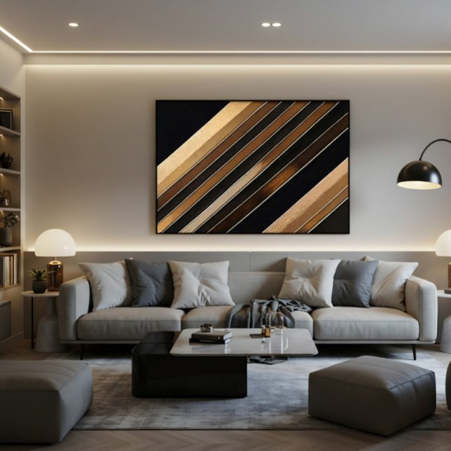 Luxurious Textured Gold and Black Diagonal Stripes Canvas Print (Creator Uploaded)
