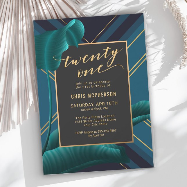Luxurious Tropical Foliage 21st Birthday Party Invitation (This luxurious invitation may be ordered as a digital download!)