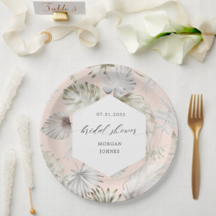 Luxurious Tropical Foliage Bridal Shower Paper Plate