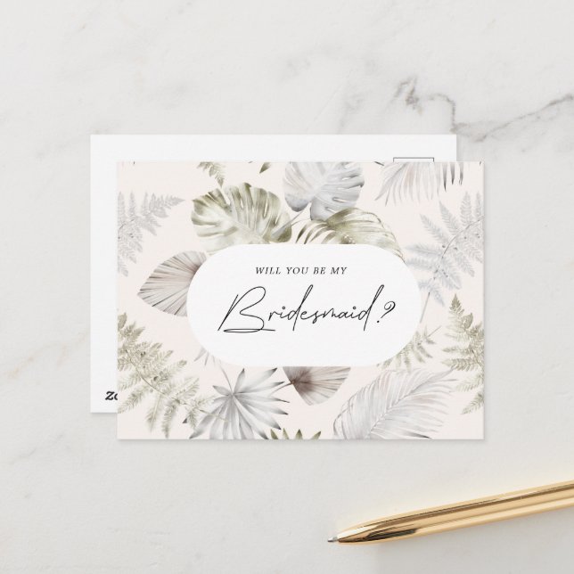 Luxurious Tropical Foliage Bridesmaid Invitation Postcard (Front/Back In Situ)