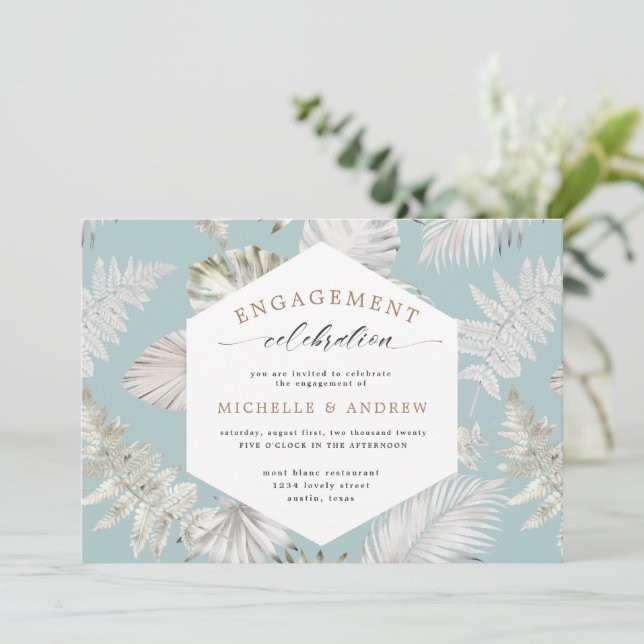 Luxurious Tropical Foliage Engagement Invitation (Standing Front)