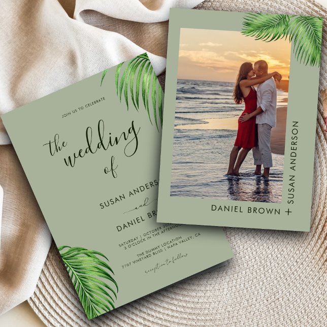 Luxurious Tropical Watercolor Palm Leaves Wedding Invitation (Creator Uploaded)