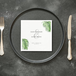 Luxurious Tropical Watercolor Palm Leaves Wedding  Napkin