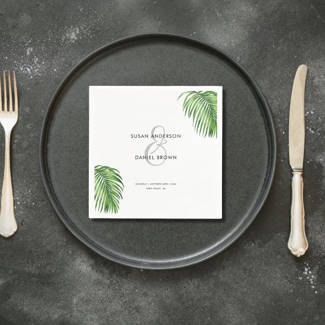 Luxurious Tropical Watercolor Palm Leaves Wedding  Napkin (Creator Uploaded)