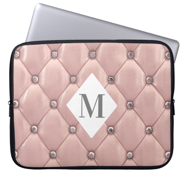 luxurious tufted rose gold monogram laptop sleeve (Front)