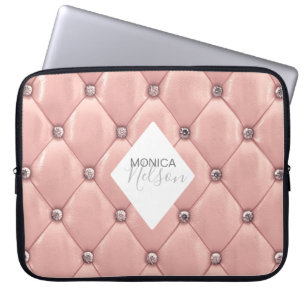 luxurious tufted rose gold monogram laptop sleeve