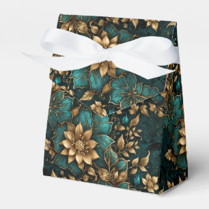 Luxurious Turquoise and Bronze Botanical Favor Box