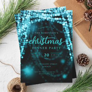 Luxurious Turquoise Winter Lights Christmas  Invitation
