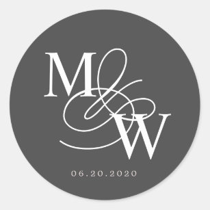 Luxurious Typography Wedding Monogram Classic Round Sticker
