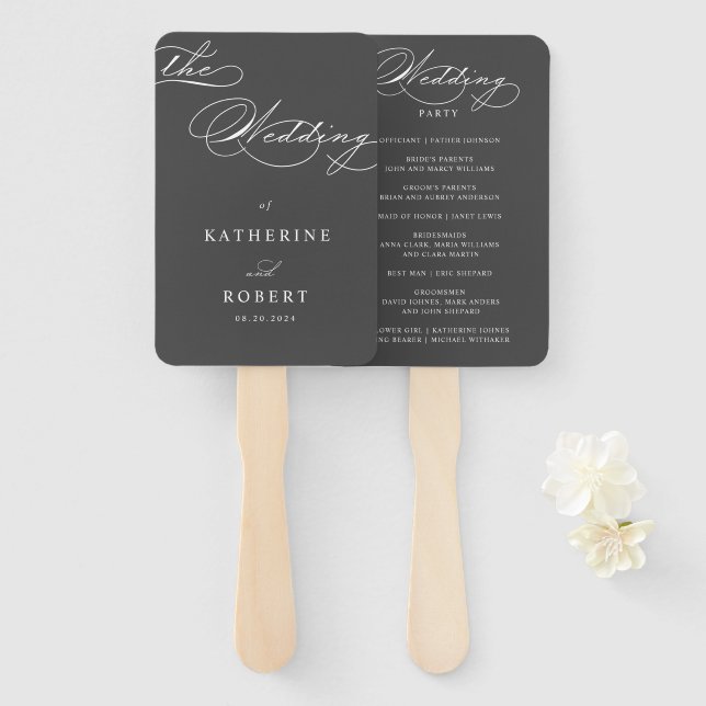 Luxurious Typography Wedding Program Hand Fan (Front and Back)