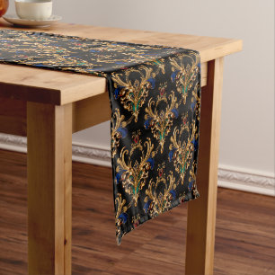 Luxurious Victorian Black Gold Long Table Runner