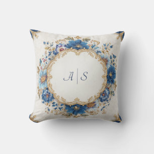 Luxurious Victorian Blue and Gold Floral Design Cushion