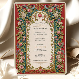 Luxurious Victorian Wedding Pink Roses Ornate Invitation