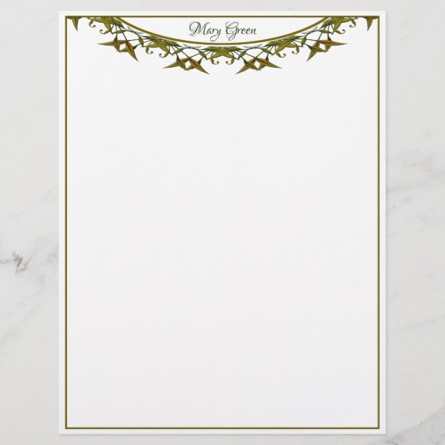 Luxurious watercolor leaves custom letterhead (Front)