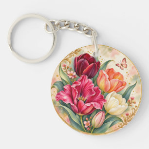 Luxurious Watercolor Tulip Garden  Key Ring