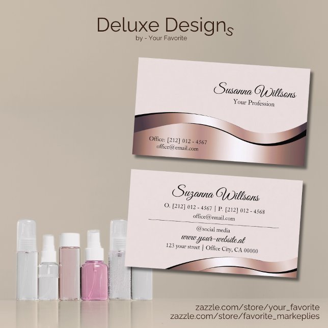 Luxurious Waved Rose Gold Decor Deluxe Eye Catcher Business Card (Creator Uploaded)