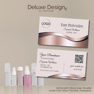 Luxurious Waved Rose Gold Decor Logo and QR Code Business Card